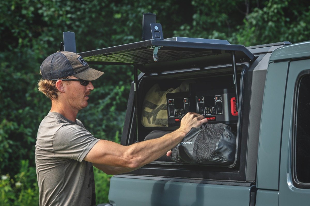 Jeep Gladiator JT Bed Cap Side Shelf Storage Bin - Passenger Side - Rough Country - Powder-Coated, Integrated LED Lighting - '20-'25